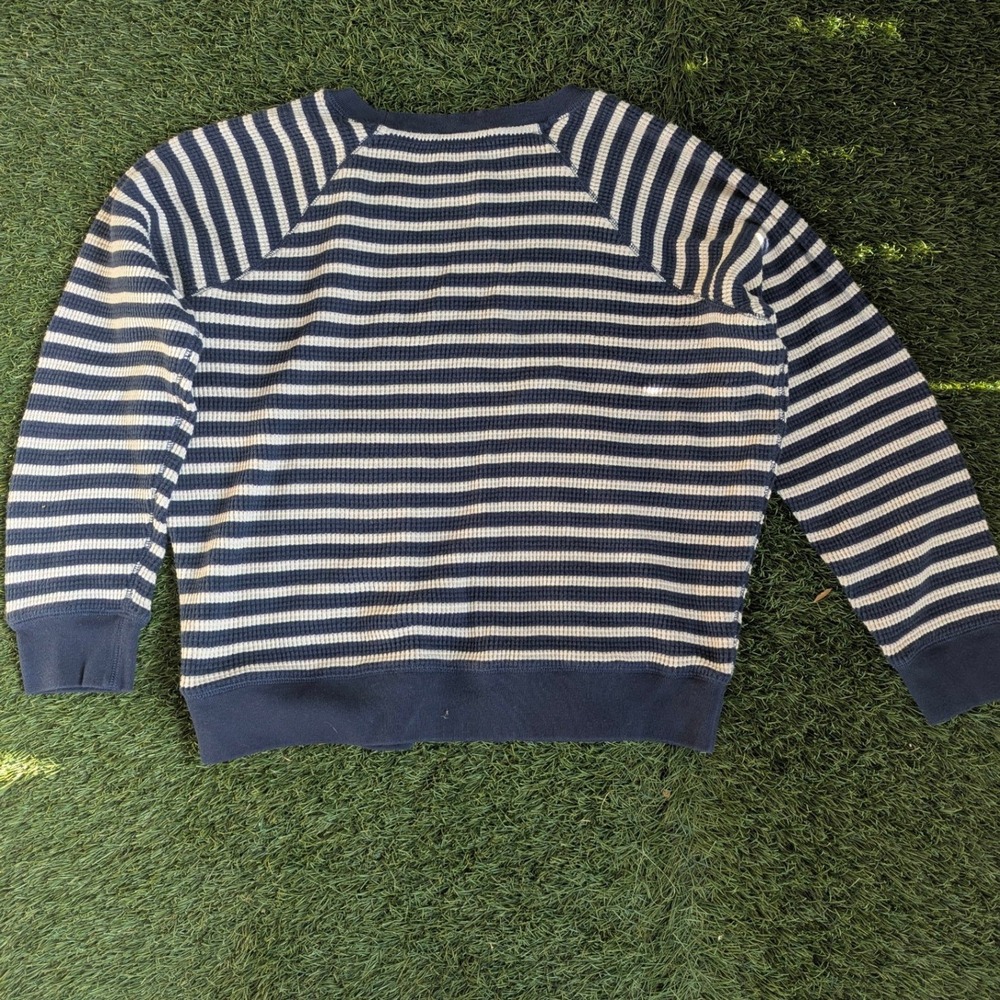 J. Crew Womens Navy Blue White Striped Waffle Knit Thermal Pullover Top Size M - Picture 6 of 6